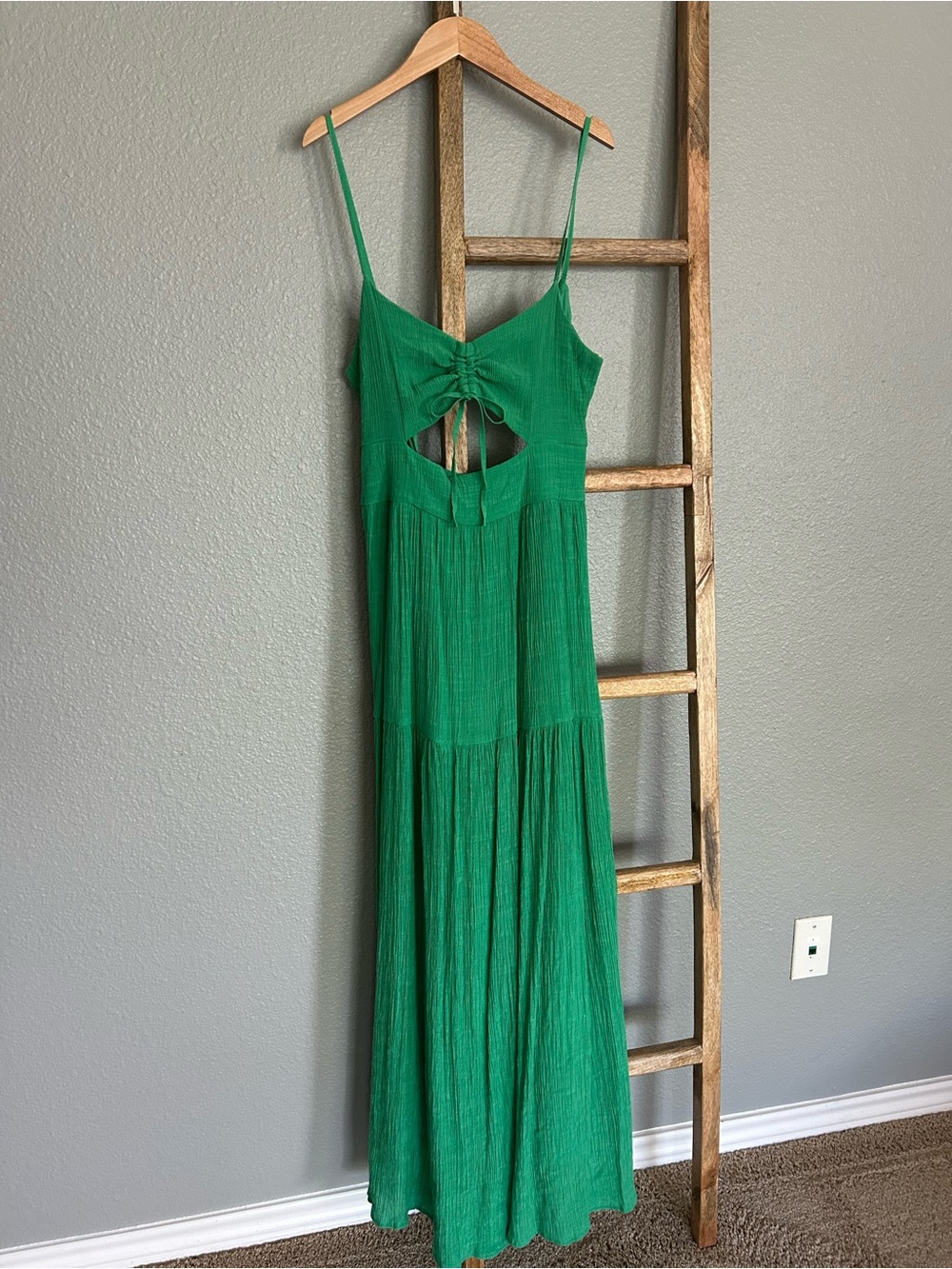 Altar'd State Emerald Green Tie-Front Cutout Maxi Dress